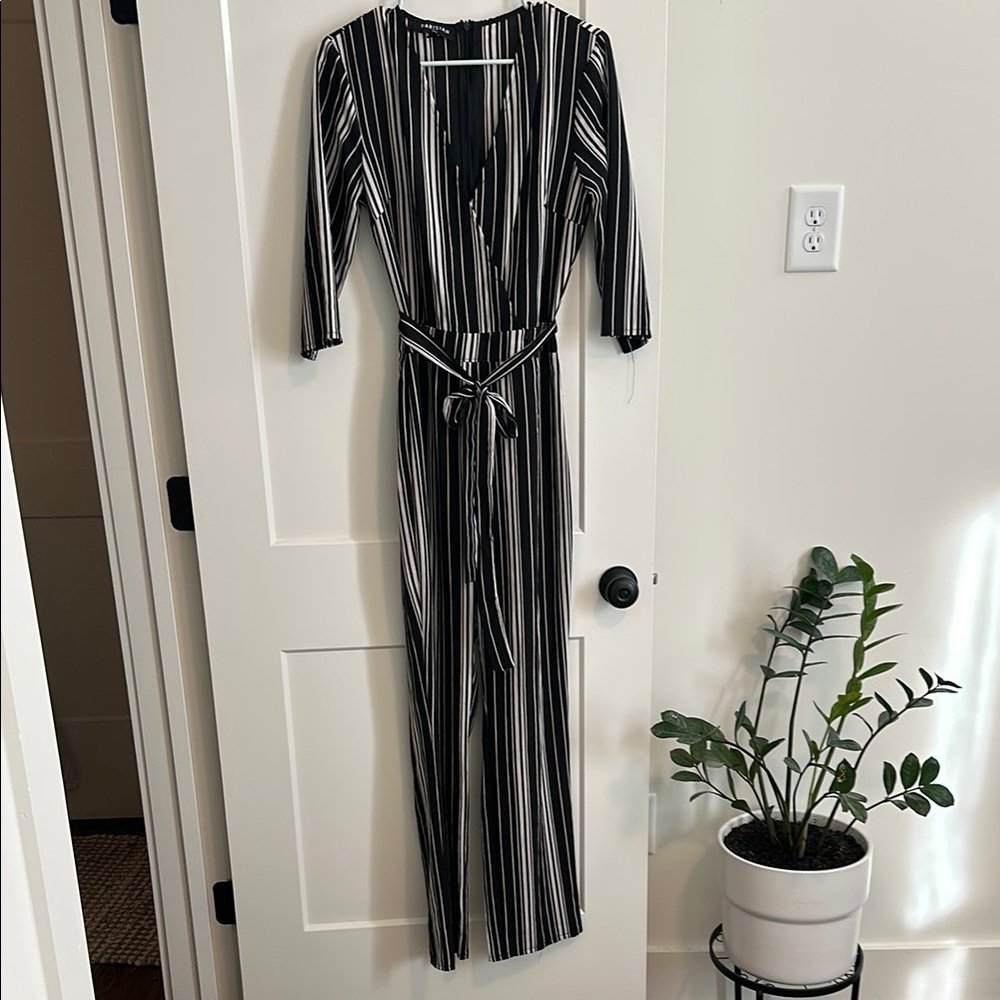 Tall Black and White Striped Jumpsuit